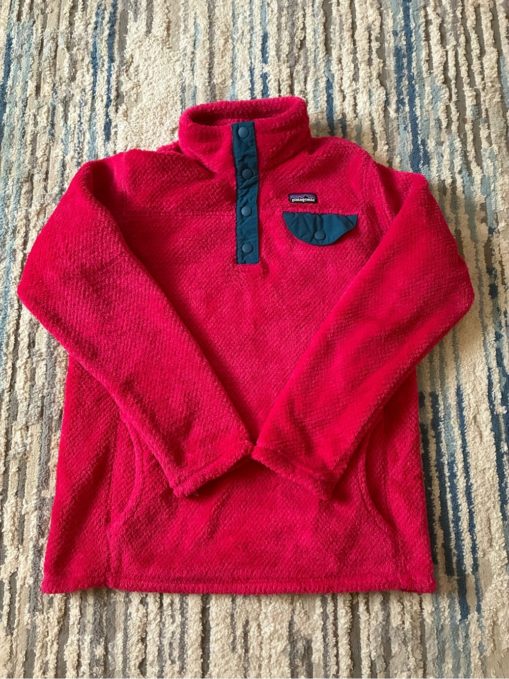 Patagonia Snap-T Fleece Pullover in Bright Pink with Navy Trim